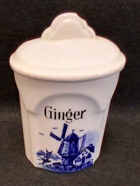 Vintage (1920s-30s) Blue Delft Ginger Spice Jar Germany Windmill Canister